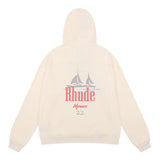 Rhude Hoodie Sailboat Printed Cotton Men and Women Couple Hooded Sweater
