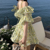 Aesthetic Dress Autumn Floral Elegant Fairy Dress V-neck Holiday Dress