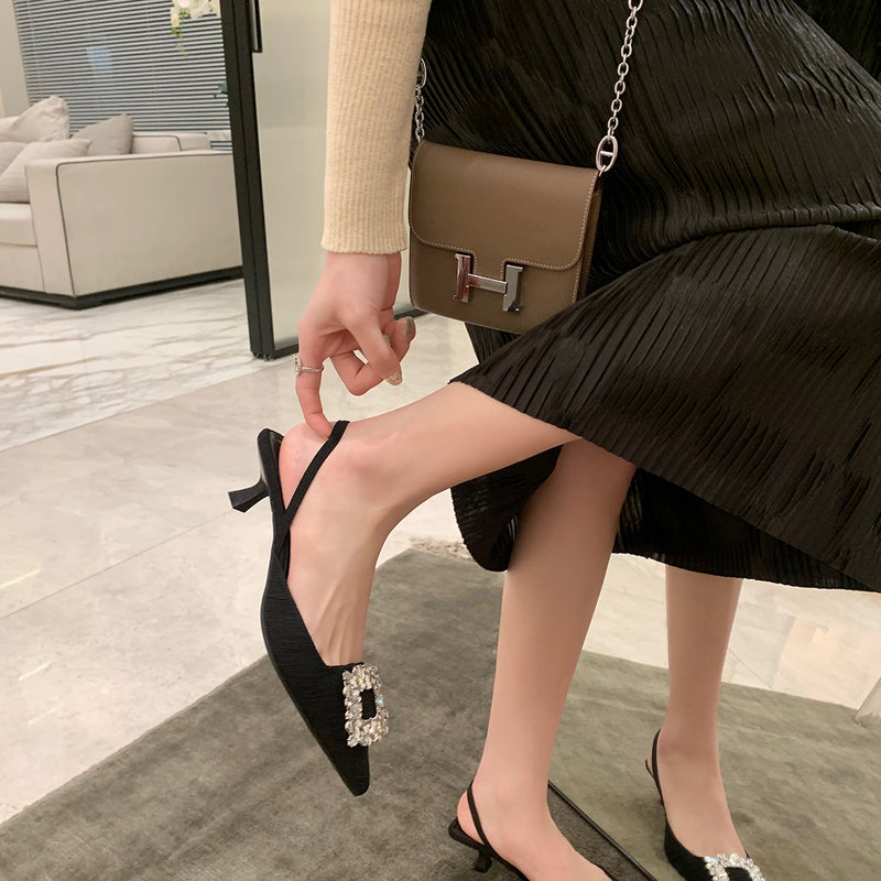 Nude Block Heels Closed Toe Stiletto Sandals