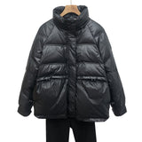 Women Winter Coats Puffer Jacket Down Coat Down Jacket Female Short Vintage Stand Collar Loose White Duck Down Coat