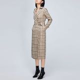 Women Spring Dress Fashion Plaid Trench Coat Coat Double Breasted Loose Waistband Windbreaker Split Coat