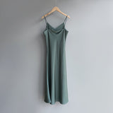 Satin Dress Satin French Strap Dress Women's Summer Long Inner Skirt