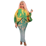 Nina Parker Graffiti Dress Batwing Sleeve Pleated Dress Reverse