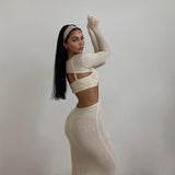 Homecoming Dresses Tight Autumn and Winter Sweater Solid Color See-through Wrapped Chest Long Sleeve Backless Sheath Sexy Dress