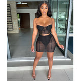 See through Pants Suit Summer Fashion Sexy Sling Solid Color Milk Silk Mesh See-through Skirt