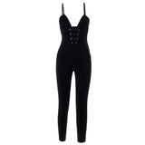 Summer Corns Solid Color Suspenders Backless Slim Fit Trousers Jumpsuit