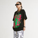 Oversized 90S T Shirt Spring/Summer Street Style Short Sleeve T-shirt Men's Contrast Color Graffiti Printing Top