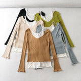 Women Fall Fall Five-Color Fake Two-Piece off-Shoulder Sweater Slim Pullover Top