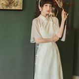 Women Retro Cottagecore Vintage Dress Retro Corset Slimming Fashion Round Neck Short Sleeves Long Dress Summer