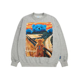 Preppy Aesthetic Sweatshirt Men's Oil Painting Cartoon Bear Hoodie Men's Autumn
