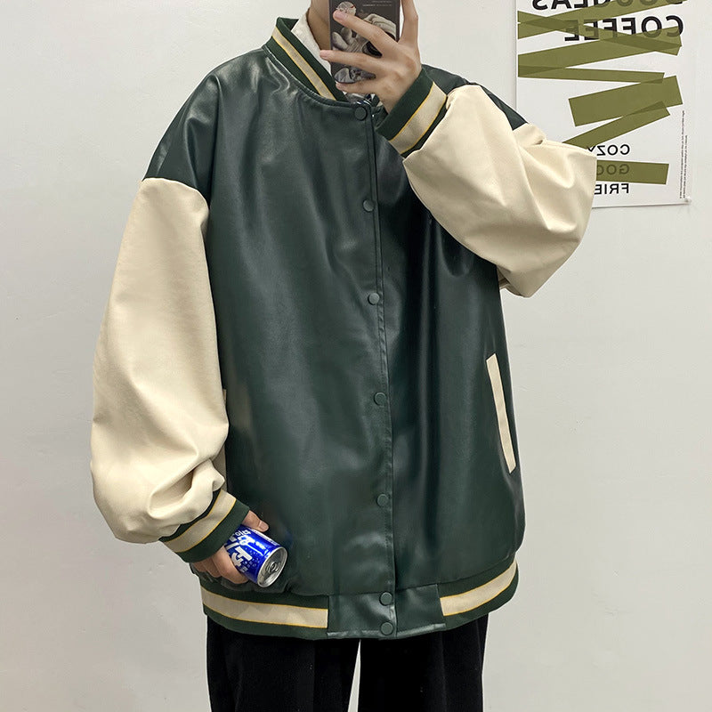Jock Jacket PU Leather Men's Spring and Autumn Casual Jacket Loose All-Matching Men's Clothing Coat