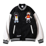 Mens Fall Outfits Embroidered Baseball Jacket Men's Loose Street PU Leather Stitching Couple Jacket