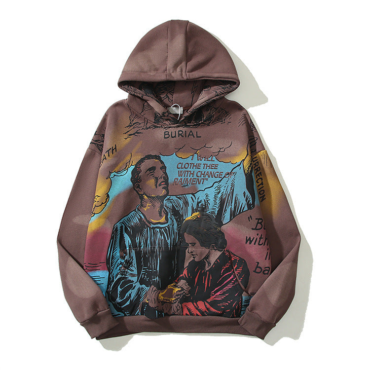 Rrr123 Hoodie Retro Brown Distressed Hoodie Men and Women Casual Loose Hoodie