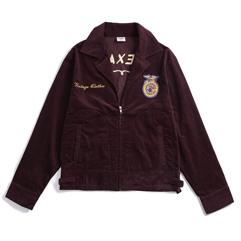 Corduroy Varsity Jacket Amekaji Vintage Overalls Jacket Youth Embroidered Corduroy Jacket
