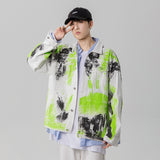 Denim Varsity Jacket Fall Winter Cowboy Coat Men's Handsome Loose Graffiti Casual Jacket