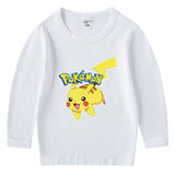 Children Pokemon Pikachu Hoodie Spring and Autumn Children's Cotton T-shirt round Neck