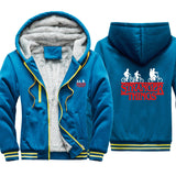 Stranger Things Hoodie Winter Thickened Velvet Padded Color Block Printed Cardigan Zipper Hooded Jacket