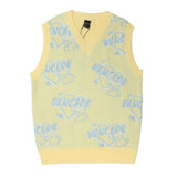 Men Sweater Vest Heart Letter Jacquard V-neck Sweater Waistcoat Men Idle Style Loose Sleeveless Sweater Vest
