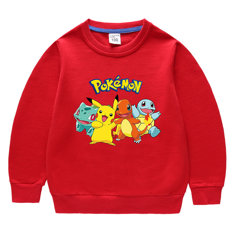 Children Pokemon Pikachu Hoodie Spring and Autumn Solid Color Cotton Sweater