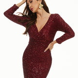 Olivia Wilde See Through Dress Long Sleeve Sequined Fishtail Dress Banquet Evening Dress Long Dress