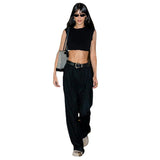 Julia Fox Low Rise Trousers Solid Color High Waist Straight Pants Casual Pants
