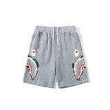 Shark Print Shorts Men's Double Camouflage on Side Shark Head Shorts Camouflage Elastic Waist Fifth Pants Middle Pants Fashion Brand Casual Shorts