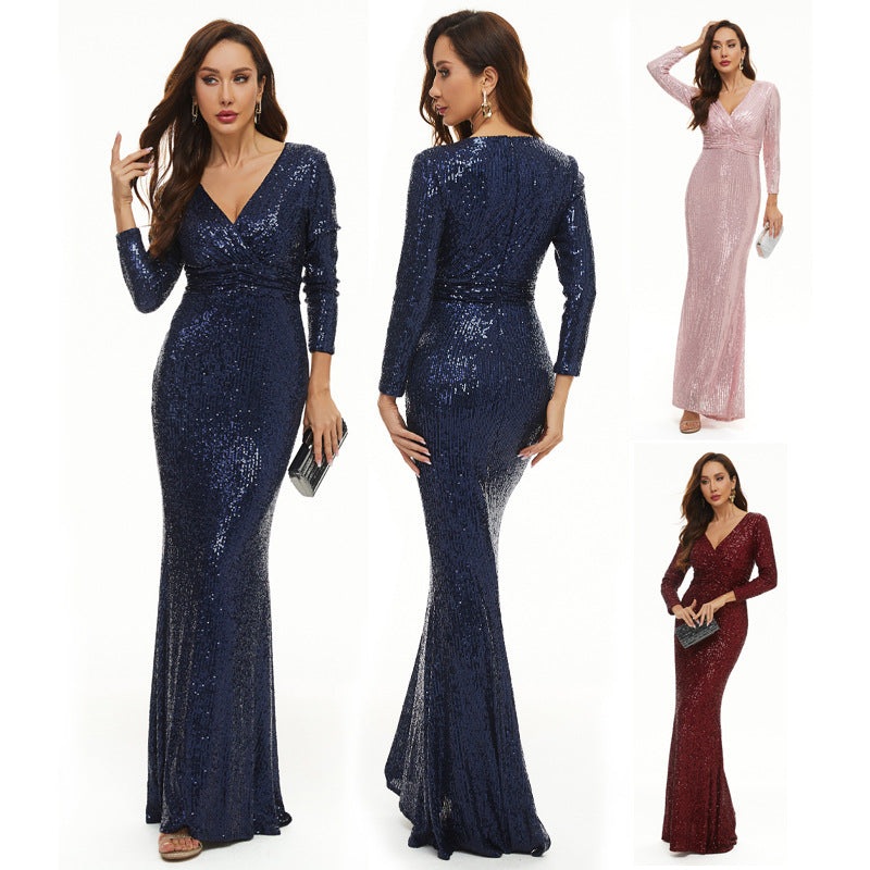 Olivia Wilde See Through Dress Long Sleeve Sequined Fishtail Dress Banquet Evening Dress Long Dress
