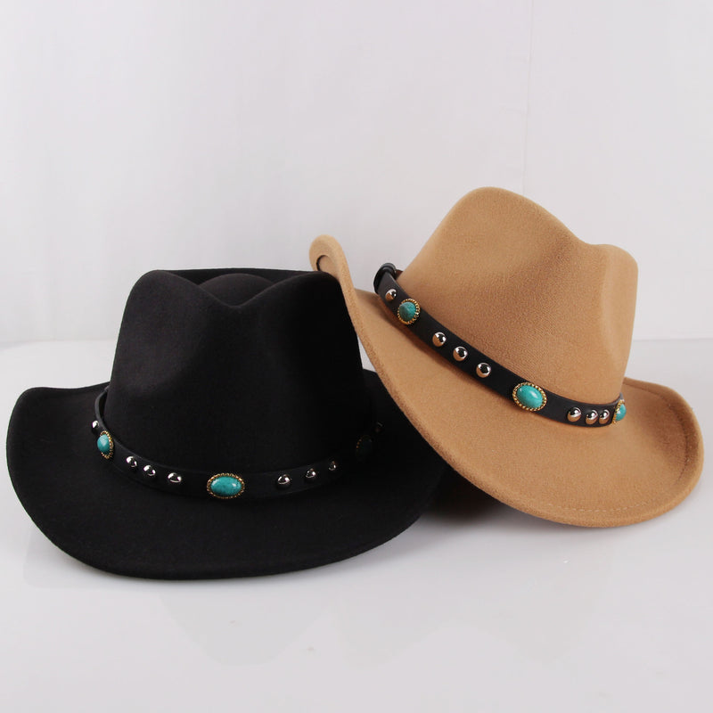 Cowgirl Hats Ethnic Style Western Style Cowboy Hat Rivet Woolen Hat