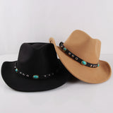 Cowgirl Hats Ethnic Style Western Style Cowboy Hat Rivet Woolen Hat