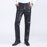 Mens Leather Pants Autumn and Winter Middle-Aged and Elderly Men's Leather Pants Thickened Fleece Biker Leather Pants