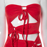 Stitching Solid Color Sleeveless Backless Lace-up Tied Slim Fit Shorts Jumpsuit