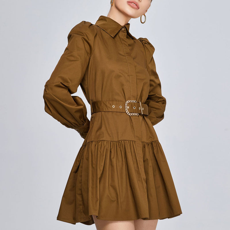 Women Spring Dress Lapel French Hipster Style Dress Blouse Fashion Skirt