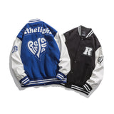 Blue Varsity Jacket Fall Color-Blocking Coat for Men Letter Print Embroidery Baseball Uniform Jacket