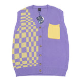 Men Sweater Vest Color-Contrast Check Sweater Vest Vest Men's BF Idle Style Loose V-neck Cardigan Sweater