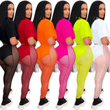 See through Pants Suit Summer Fashion Women's Wear Solid Color Short Sleeve Sexy Women's Clothing