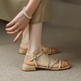 Nude Block Heel Peep Toe Flat Sandals Roman Women's Shoes