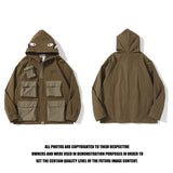 Shark Print Jacket Autumn And Winter Multi-Pocket Workwear Jacket Hooded Coat