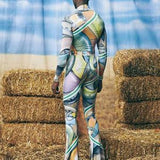 Rave Outfits Men Long Sleeve Shirt Slim Fit Printed Stretch Tight Turtlenecks