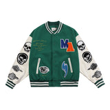Green Varsity Jacket Madeextreme Fall/Winter Jacket Armband Skull Color Matching Street Retro Men's Baseball Uniform