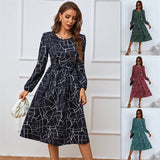 Nina Parker Graffiti Dress Fashion Lace-up Waist-Controlled Long Sleeves Dress
