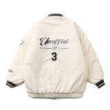 Beige Varsity Jacket Letter Embroidery Quilted Jacket Men Loose Street Stand Collar Baseball Uniform Cotton Coat Jacket