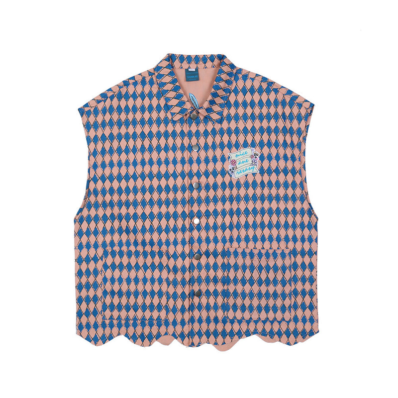 Men Sweater Vest Color Matching Rhombus Irregular Hem Casual Vest Men's Loose Lapels Vest Jacket