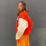 Brown Cropped Varsity Jacket Da 5744b Autumn and Winter Letter Printing Loose Baseball Uniform