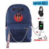 Stranger Things Hellfire Club Backpack Anime Peripheral Stranger Things Backpack Travel Bag USB Charging