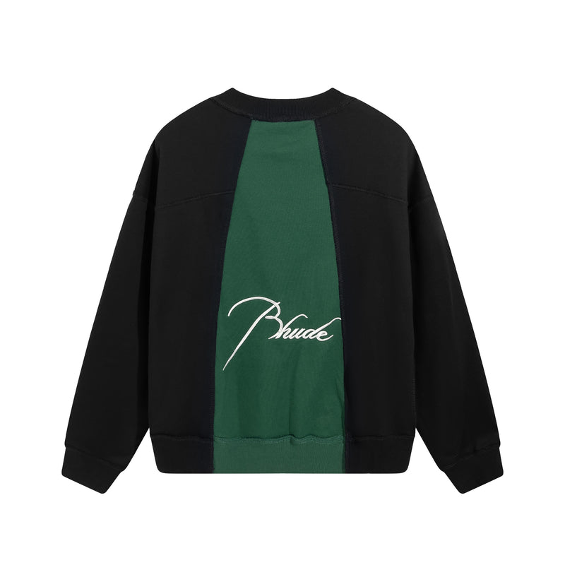 Rhude Hoodie Splicing Embroidered Crew Neck Sweater for Men and Women