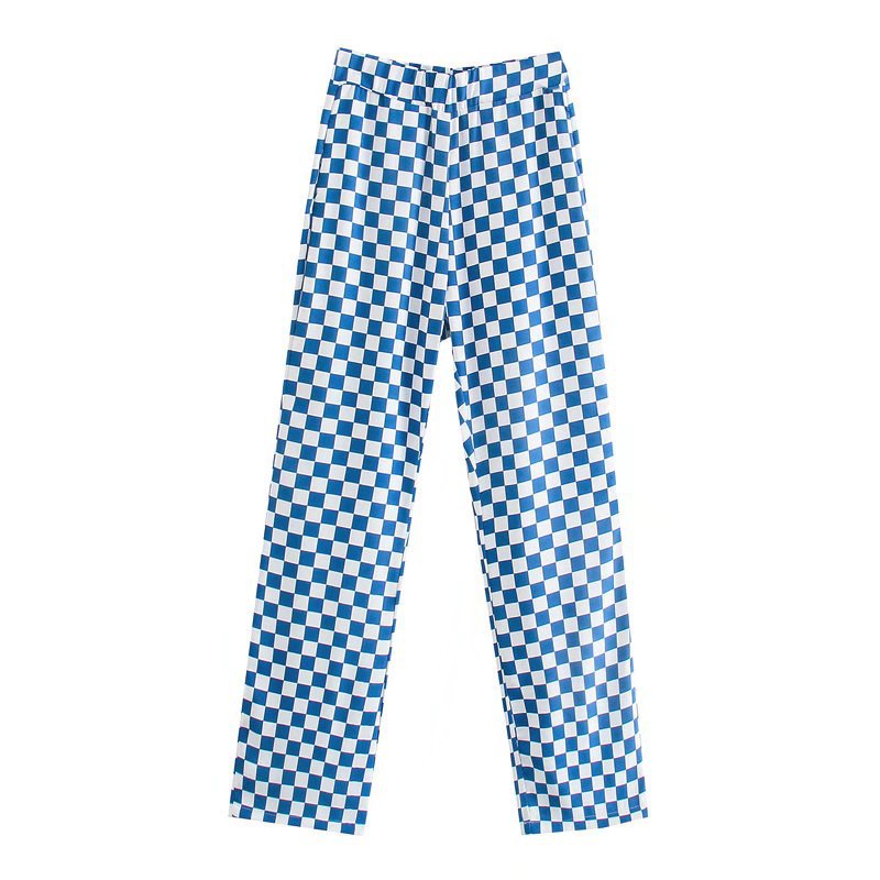 Women Fall Fall New Two-Color Slimming Chessboard Plaid Casual Pants High Waist Trousers