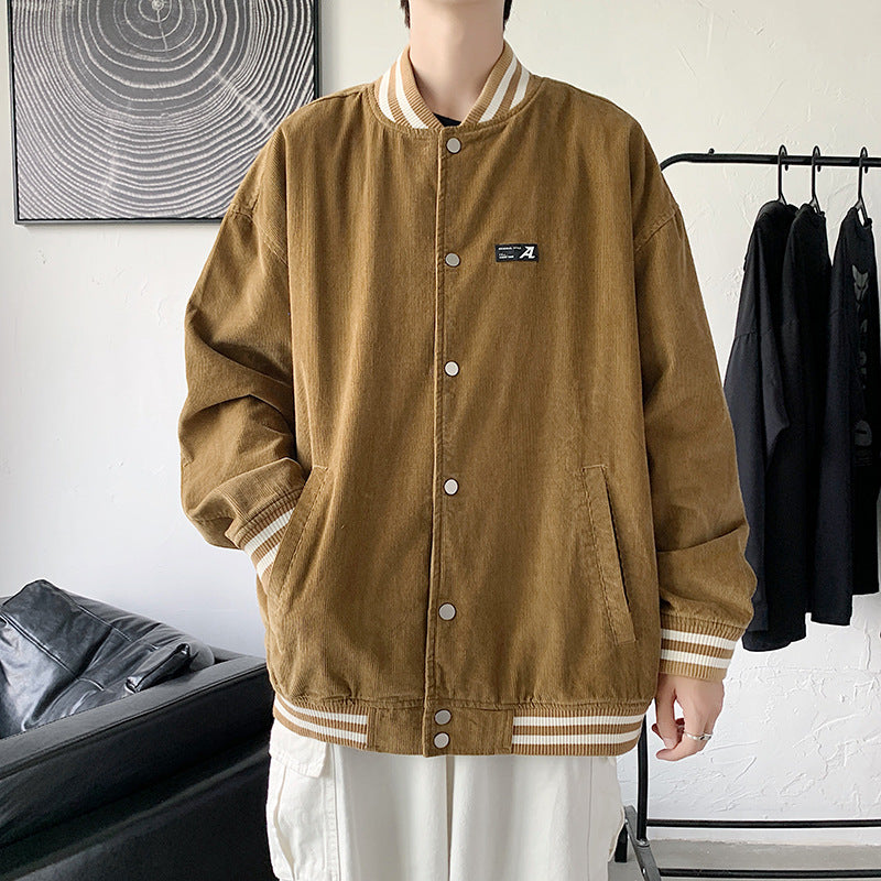 Corduroy Varsity Jacket Corduroy Baseball Uniform Coat Men's Spring and Autumn Embroidered Jacket Loose All-Matching Couple Top Clothes