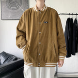 Corduroy Varsity Jacket Corduroy Baseball Uniform Coat Men's Spring and Autumn Embroidered Jacket Loose All-Matching Couple Top Clothes