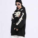 Skeleton Varsity Jacket Skeleton Embroidered Sweater Men's Loose round Neck Long Sleeve