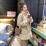 Women Winter Coats Puffer Jacket Down Coat Stand-up Collar Cinched Lacing Mid-Length Lightweight Down Jacket Female